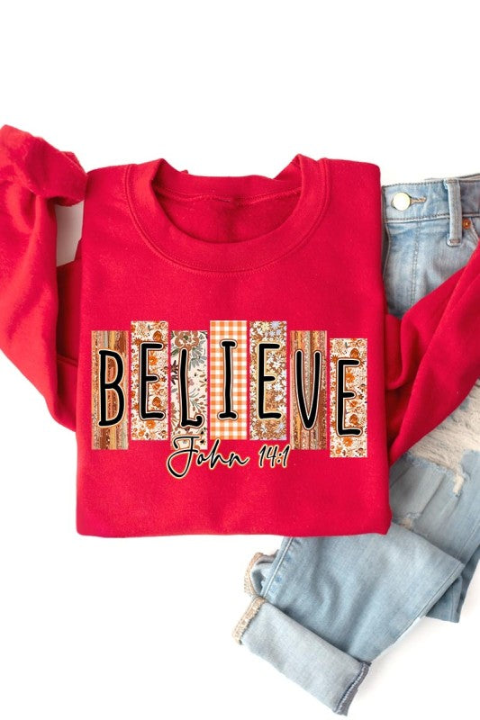Believe Fall Christian Graphic Sweatshirt - Tigbul's Variety Fashion Shop