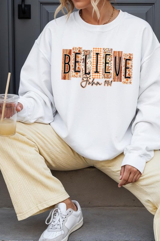 Believe Fall Christian Graphic Sweatshirt - Tigbul's Variety Fashion Shop