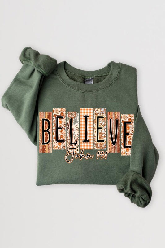 Believe Fall Christian Graphic Sweatshirt - Tigbul's Variety Fashion Shop