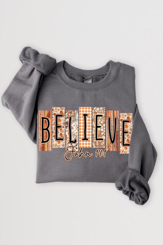 Believe Fall Christian Graphic Sweatshirt - Tigbul's Variety Fashion Shop