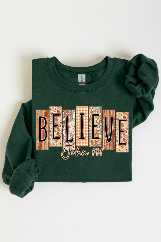 Believe Fall Christian Graphic Sweatshirt - Tigbul's Variety Fashion Shop