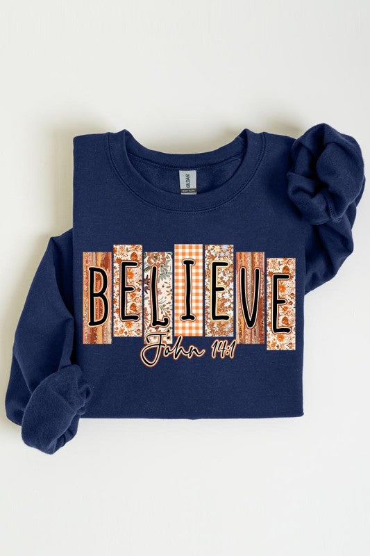 Believe Fall Christian Graphic Sweatshirt - Tigbul's Variety Fashion Shop