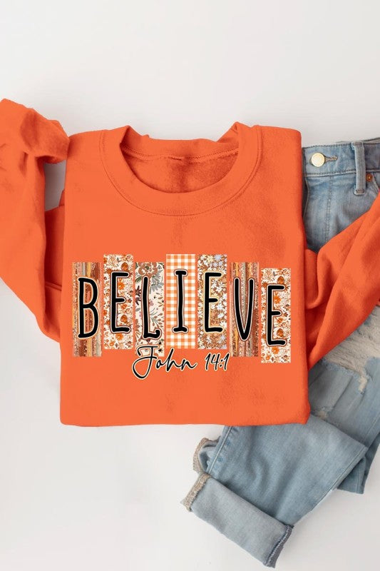 Believe Fall Christian Graphic Sweatshirt - Tigbul's Variety Fashion Shop