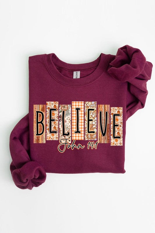 Believe Fall Christian Graphic Sweatshirt - Tigbul's Variety Fashion Shop