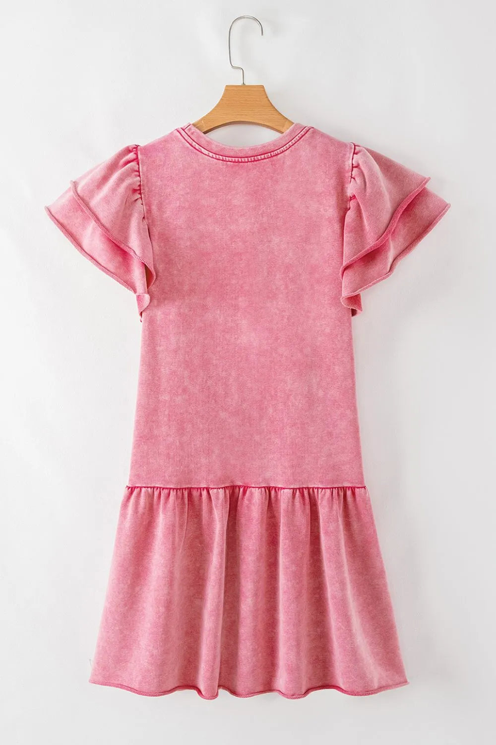 Pink Mineral Wash Raw Edge Ruffle Mini Dress - Tigbul's Variety Fashion Shop
