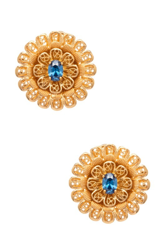 Filigree Flower Aqua Stud Earrings - Tigbul's Variety Fashion Shop