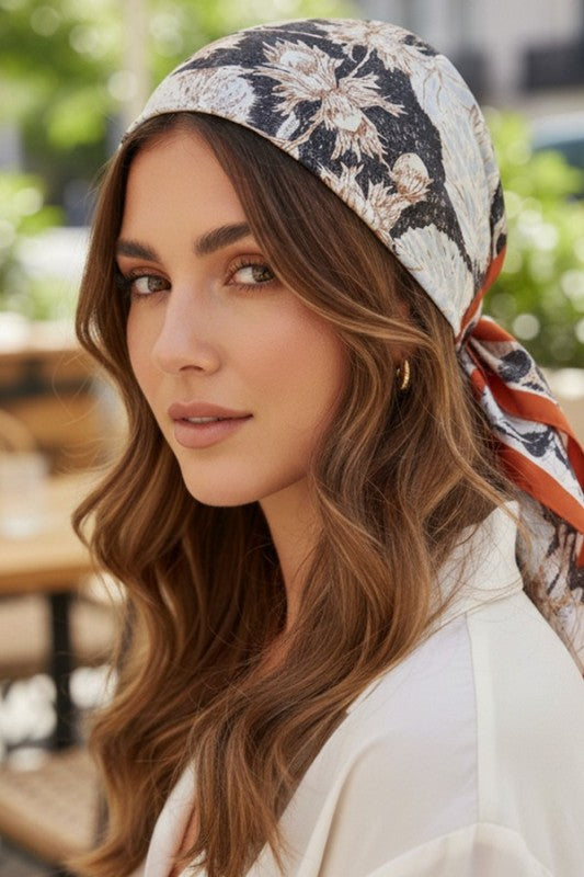 Floral Printed Silky Square Scarf - Tigbul's Variety Fashion Shop