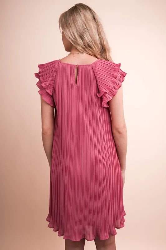 Mauve Plus Size Ruffle Sleeve Pleated Woven Mini Dress - Tigbul's Variety Fashion Shop