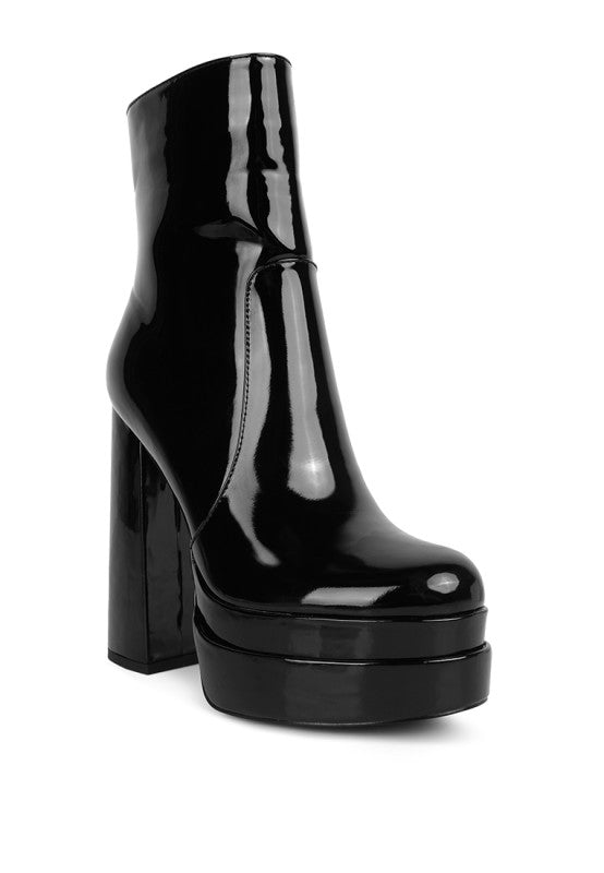 Bander Patent Pu High Heel Platform Ankle Boots - Tigbul's Variety Fashion Shop