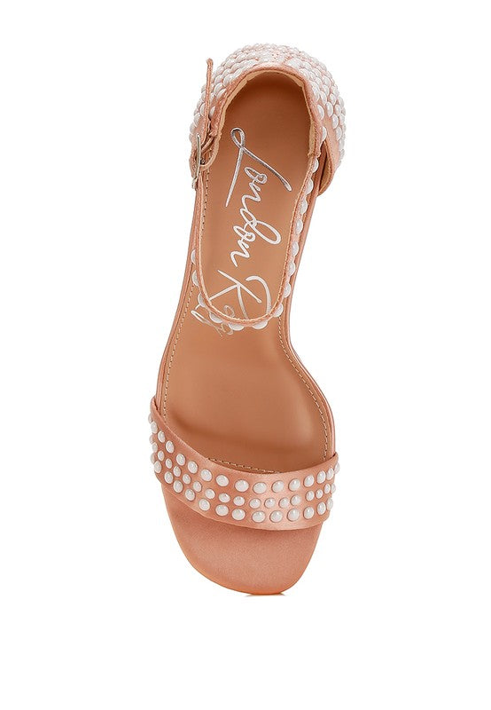 Klebba Pearls Embellished Satin Sandals - Tigbul's Variety Fashion Shop