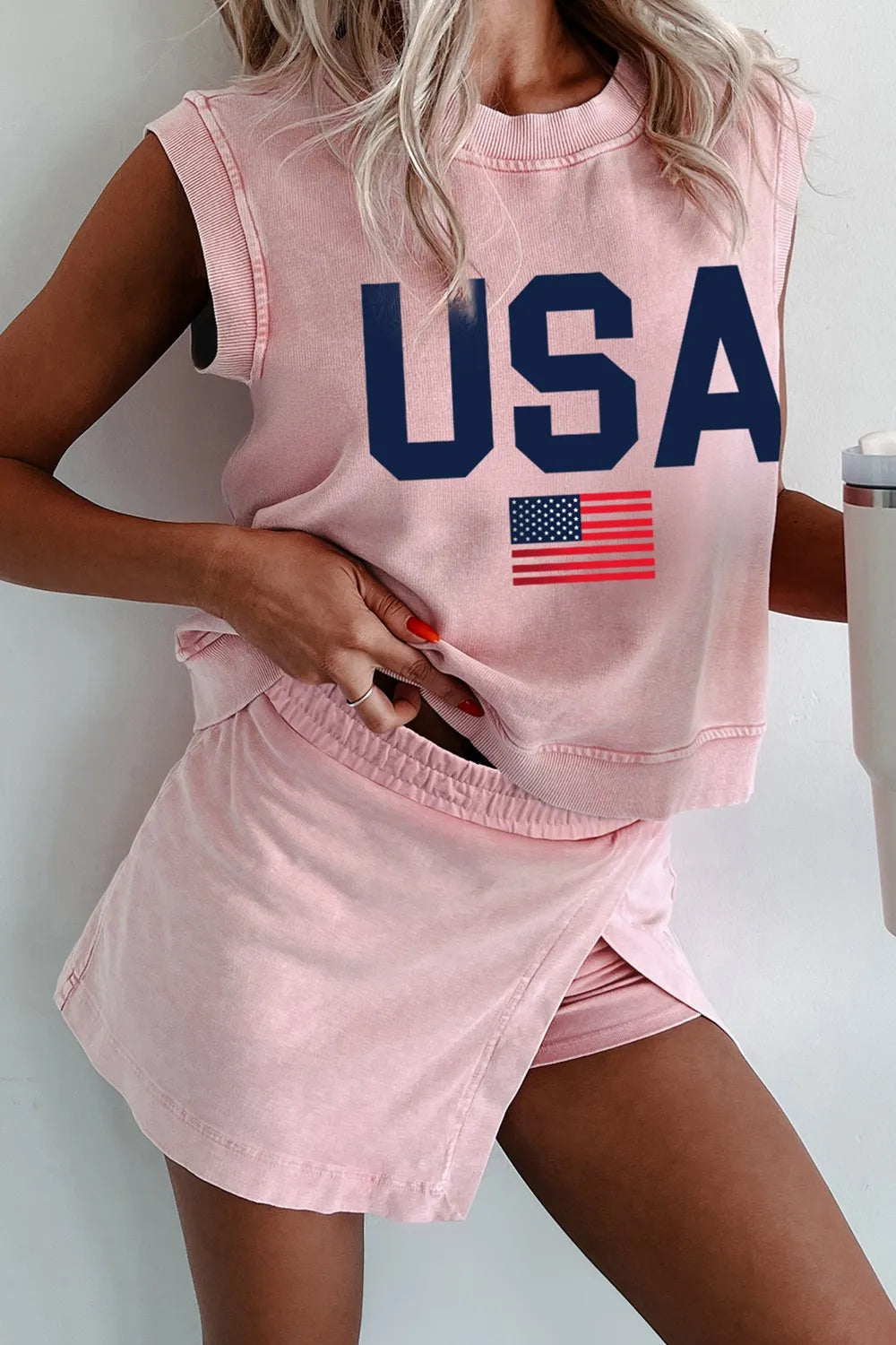 USA Round Neck Tank and Shorts Set - Tigbul's Variety Fashion Shop