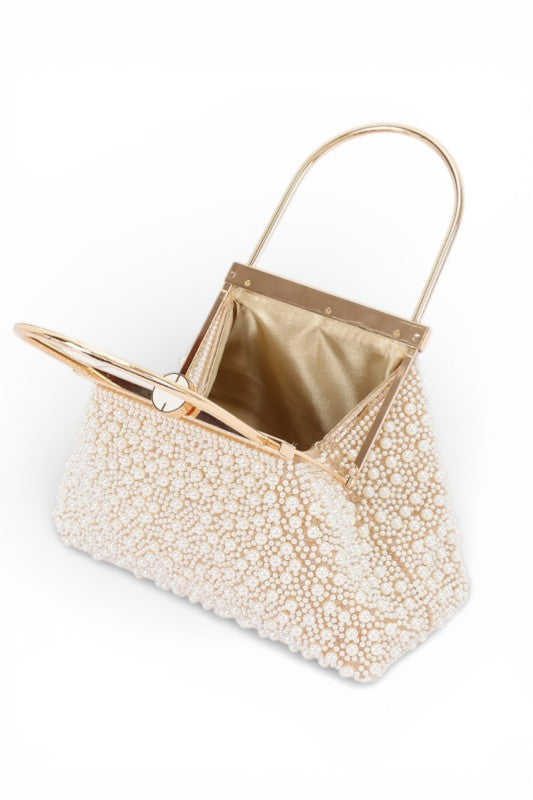 Top Handle Pearl Studs Gold Evening Clutch Bag | Tigbuls Variety