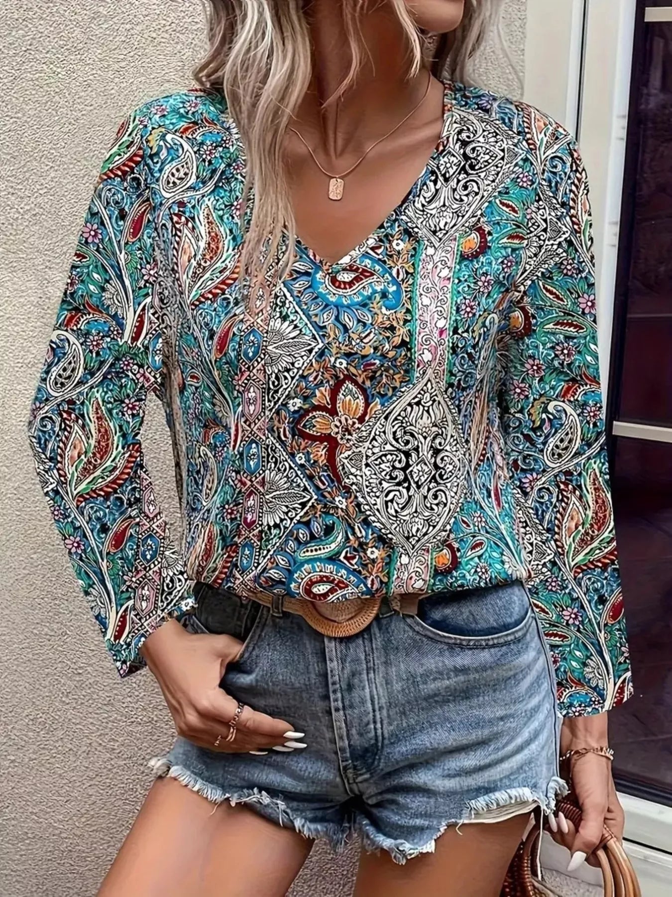 Paisley Print Long Sleeve Blouse - Tigbul's Variety Fashion Shop