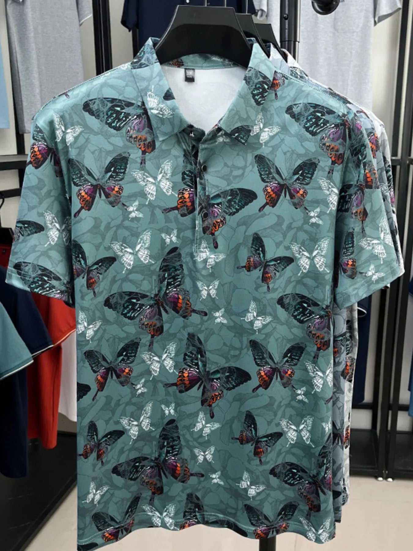Men's Plus Size Butterfly Print Short Sleeve Polo - Tigbul's Variety Fashion Shop