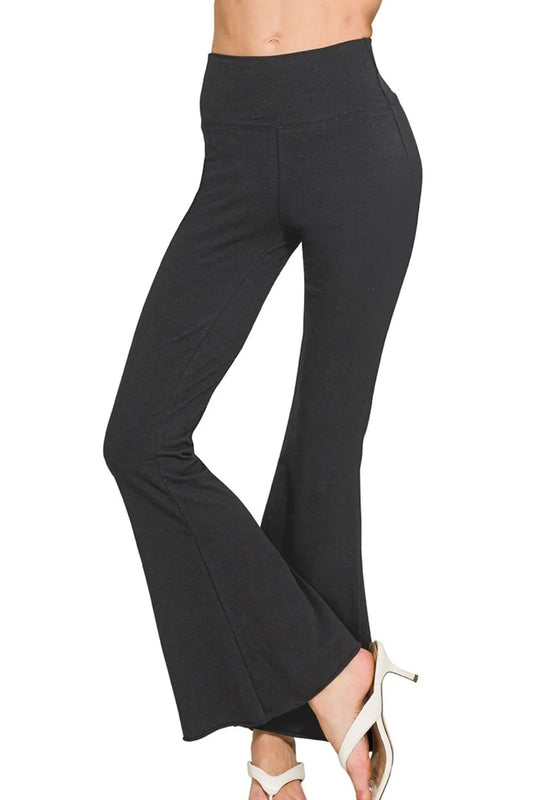 Zenana Raw Edge Hem Flare Yoga Pants - Tigbul's Variety Fashion Shop