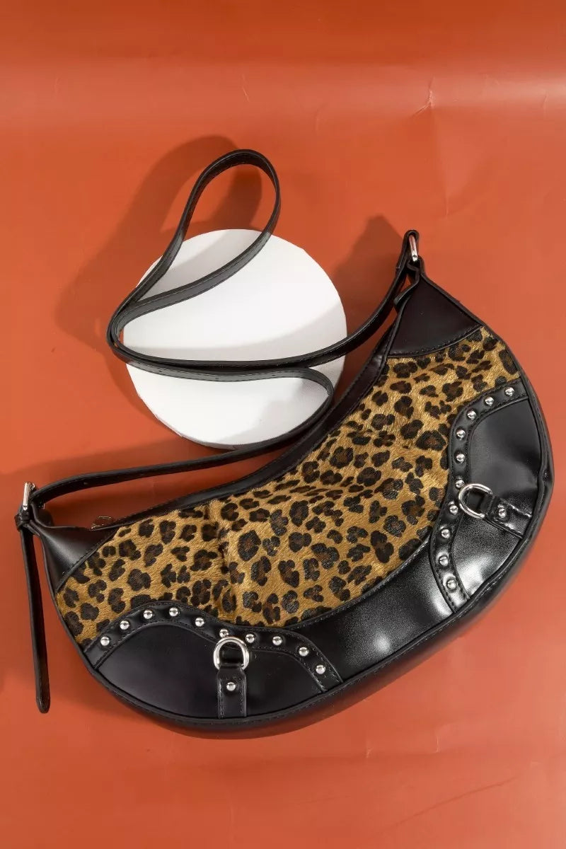 Leopard Print Half Moon Shoulder Bag | Tigbuls Variety Fashion