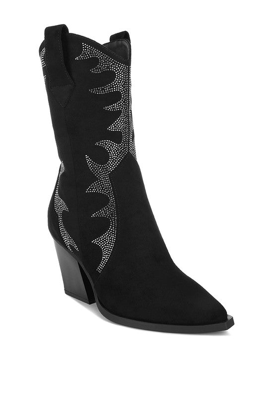 Rambler Rhinestones Embellished Calf Boots - Tigbul's Variety Fashion Shop