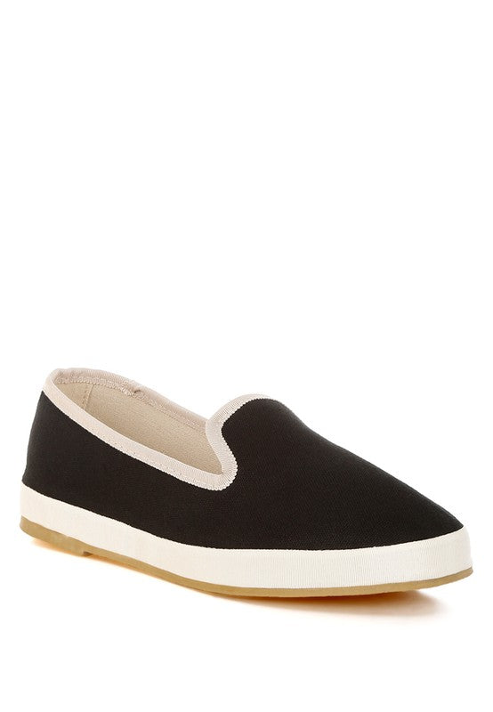Moshka Round Toe Canvas Slip-On Loafers - Tigbul's Variety Fashion Shop