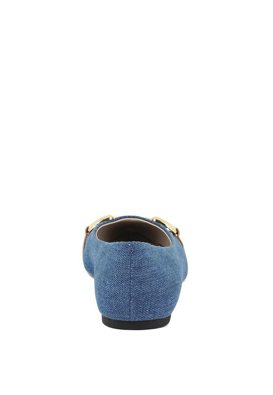 Cressida Denim Horsebit Detail Ballet Flats - Tigbul's Variety Fashion Shop
