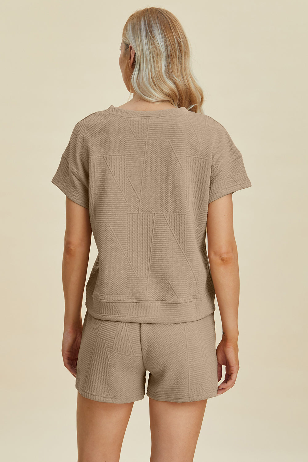 Texture Short Sleeve Top and Shorts Set - Tigbul's Variety Fashion Shop