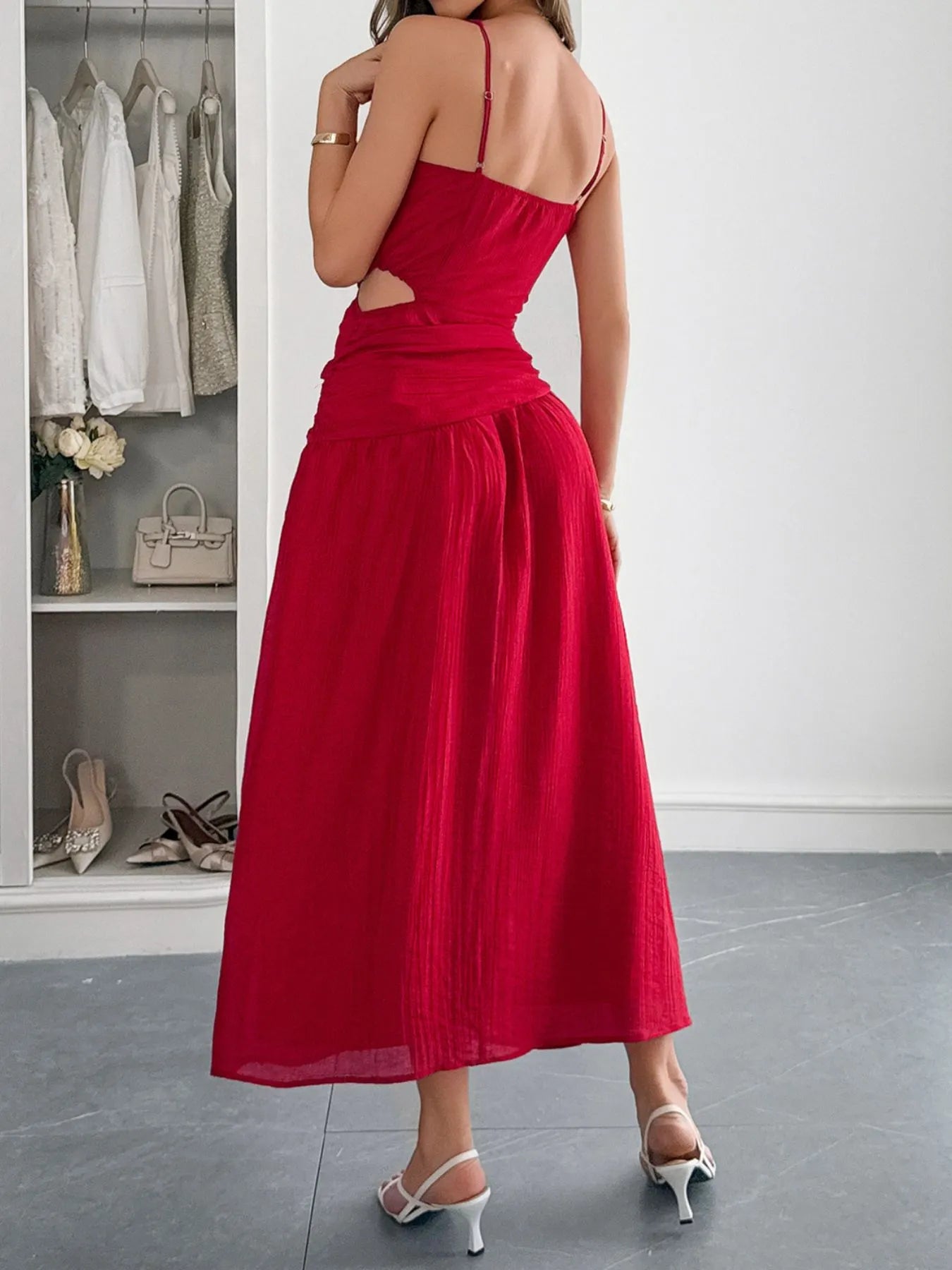 Cutout V-Neck Sleeveless Midi Dress - Tigbul's Variety Fashion Shop