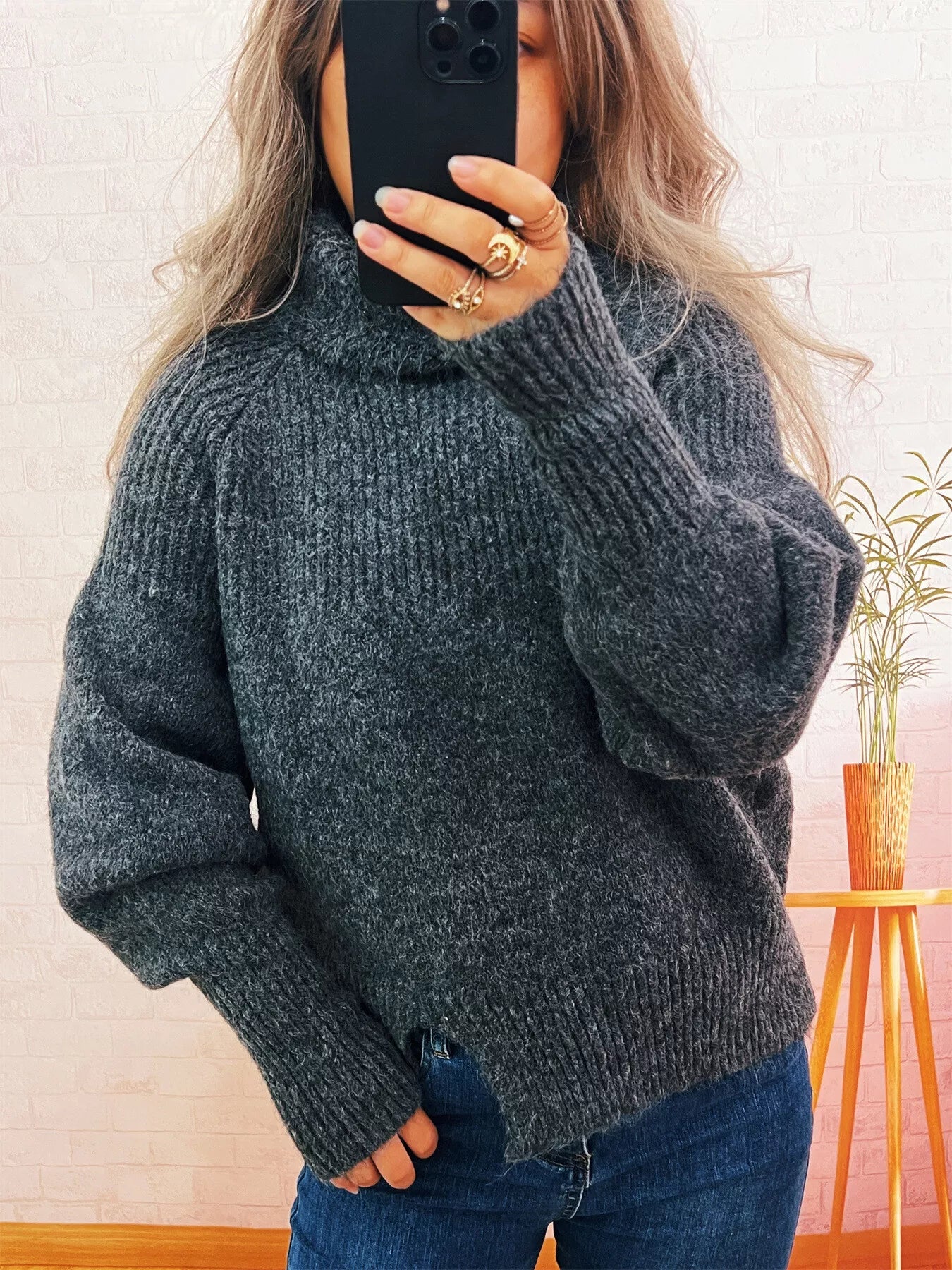 Ribbed Turtleneck Long Sleeve Sweater - Tigbul's Variety Fashion Shop