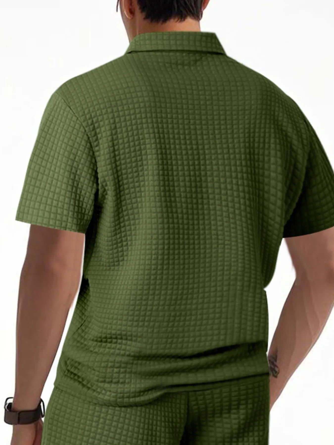 Men's Full Size Waffle Short Sleeve Polo with Zipper Detail Plus Size - Tigbul's Variety Fashion Shop