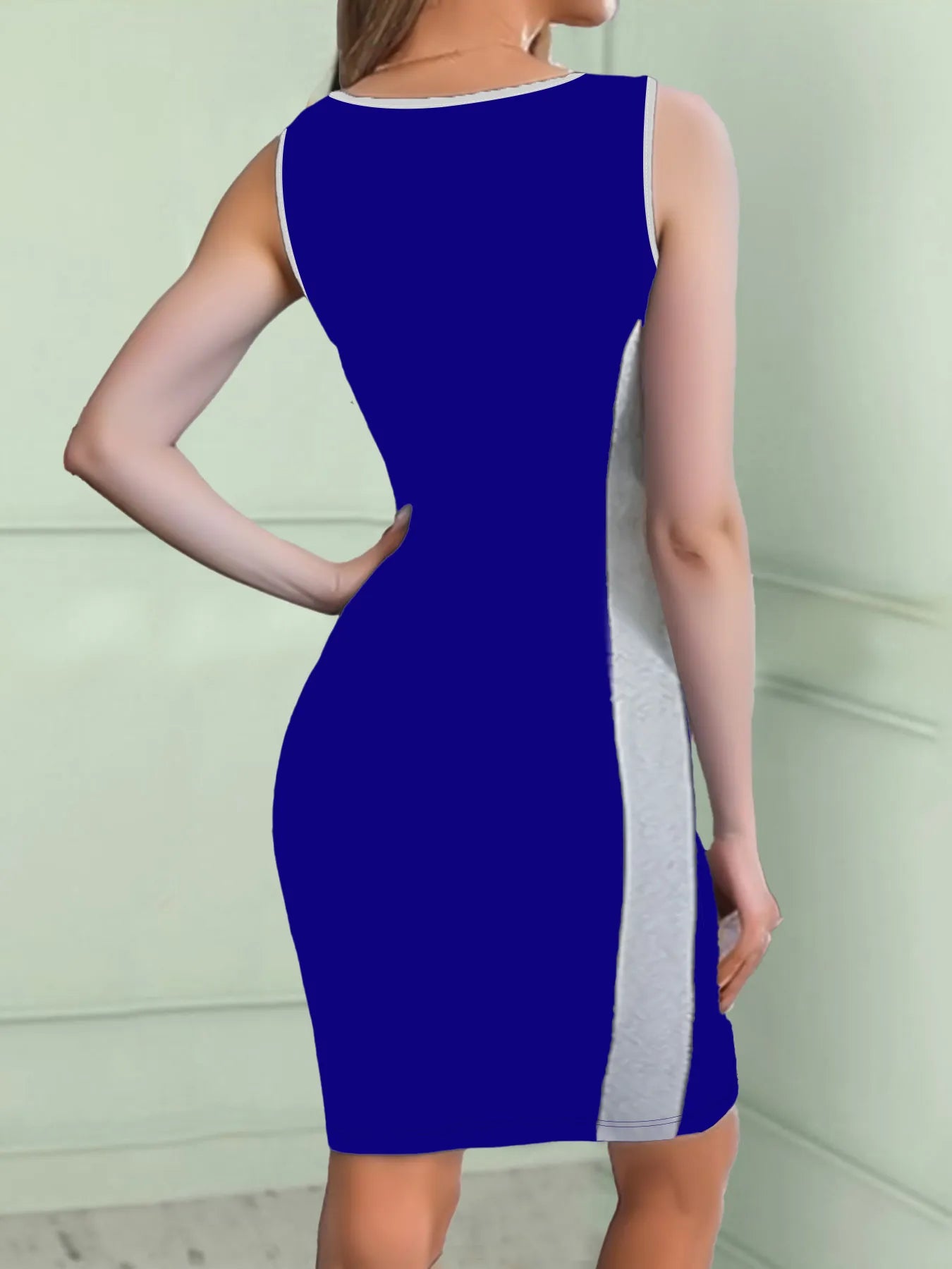 V-Neck Colorblock Sleeveless Bodycon Dress - Tigbul's Variety Fashion Shop