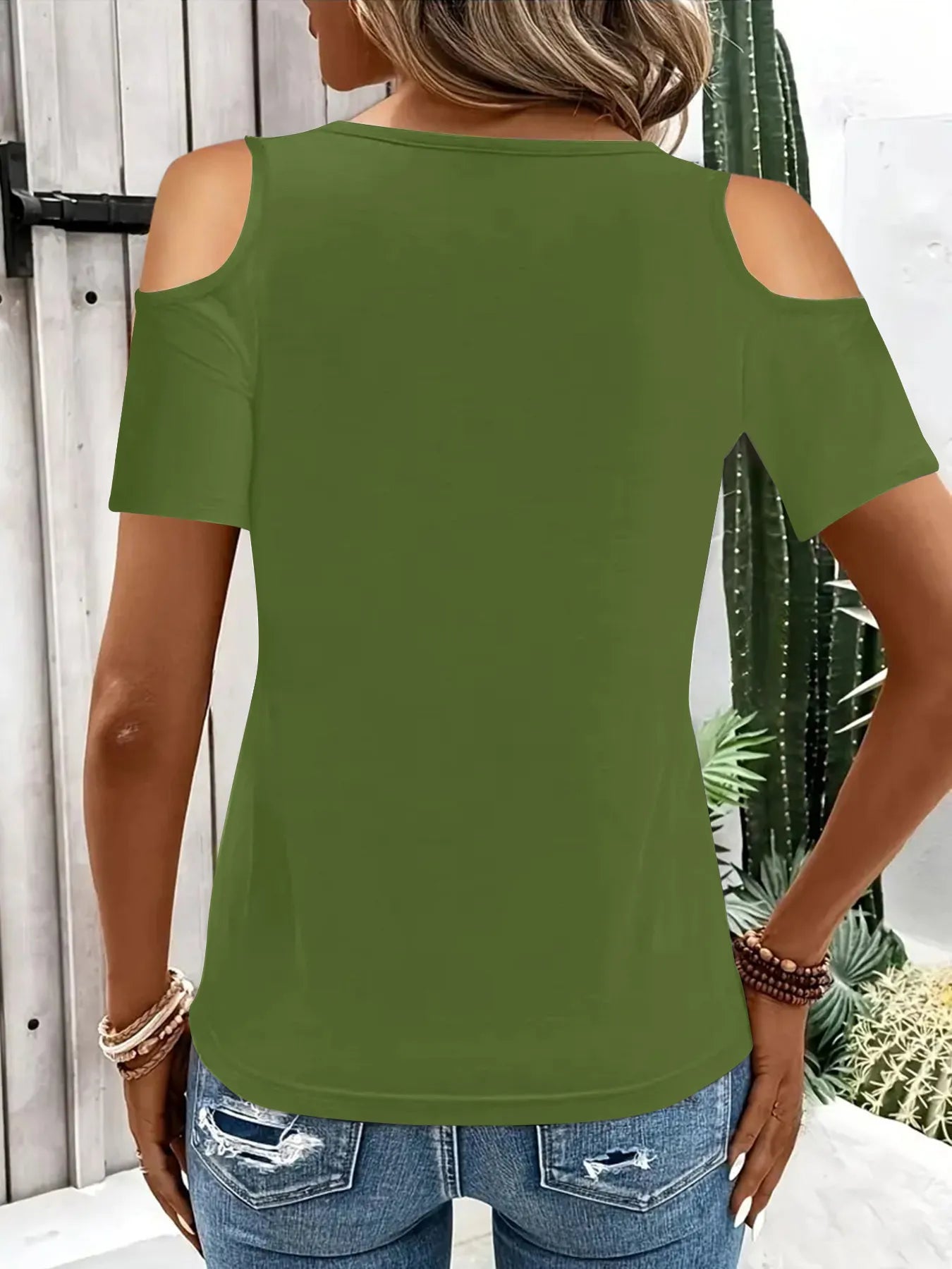 Cold Shoulder T-Shirt with Metal Ring Detail - Tigbul's Variety Fashion Shop