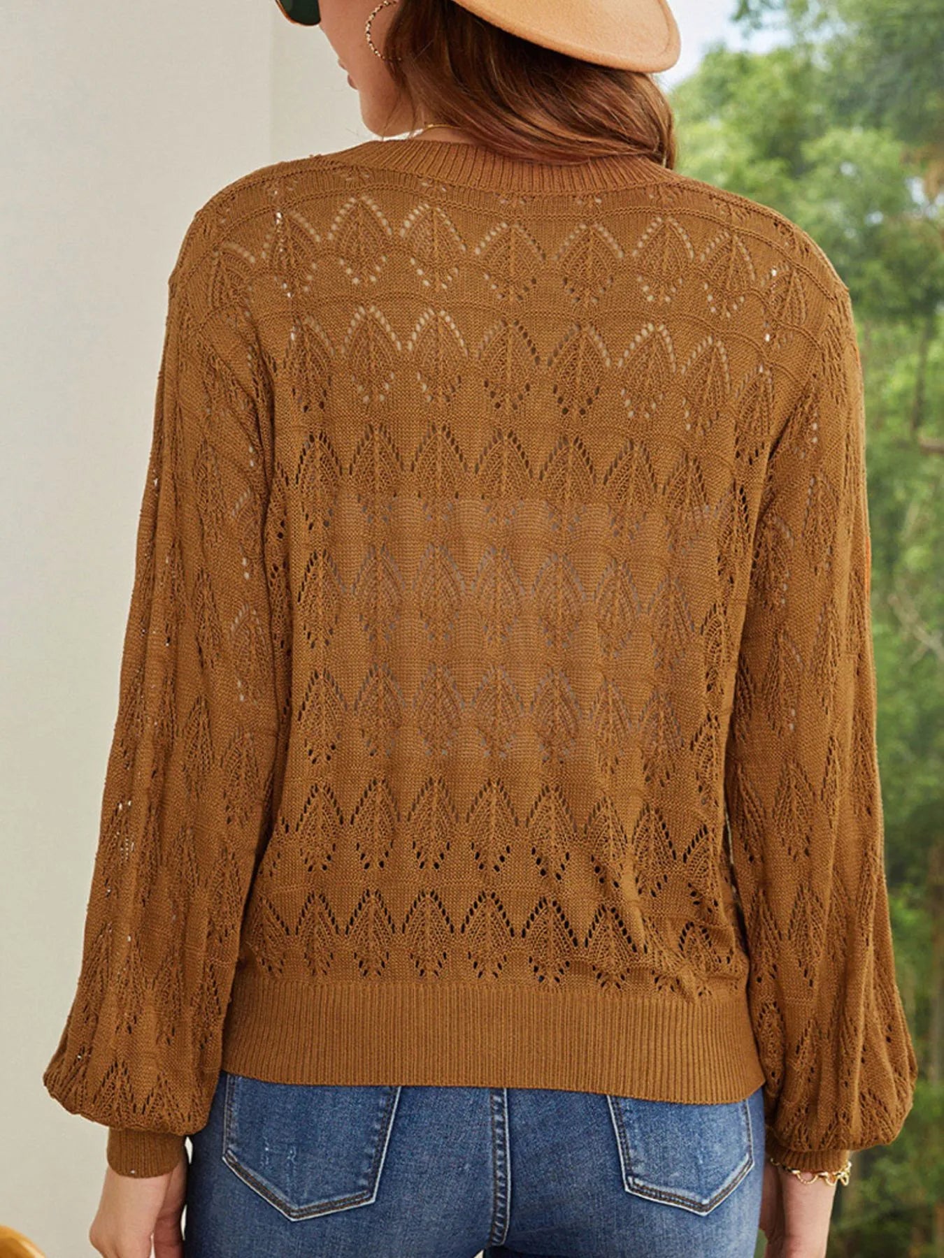 Openwork Button Up Cardigan - Tigbul's Variety Fashion Shop