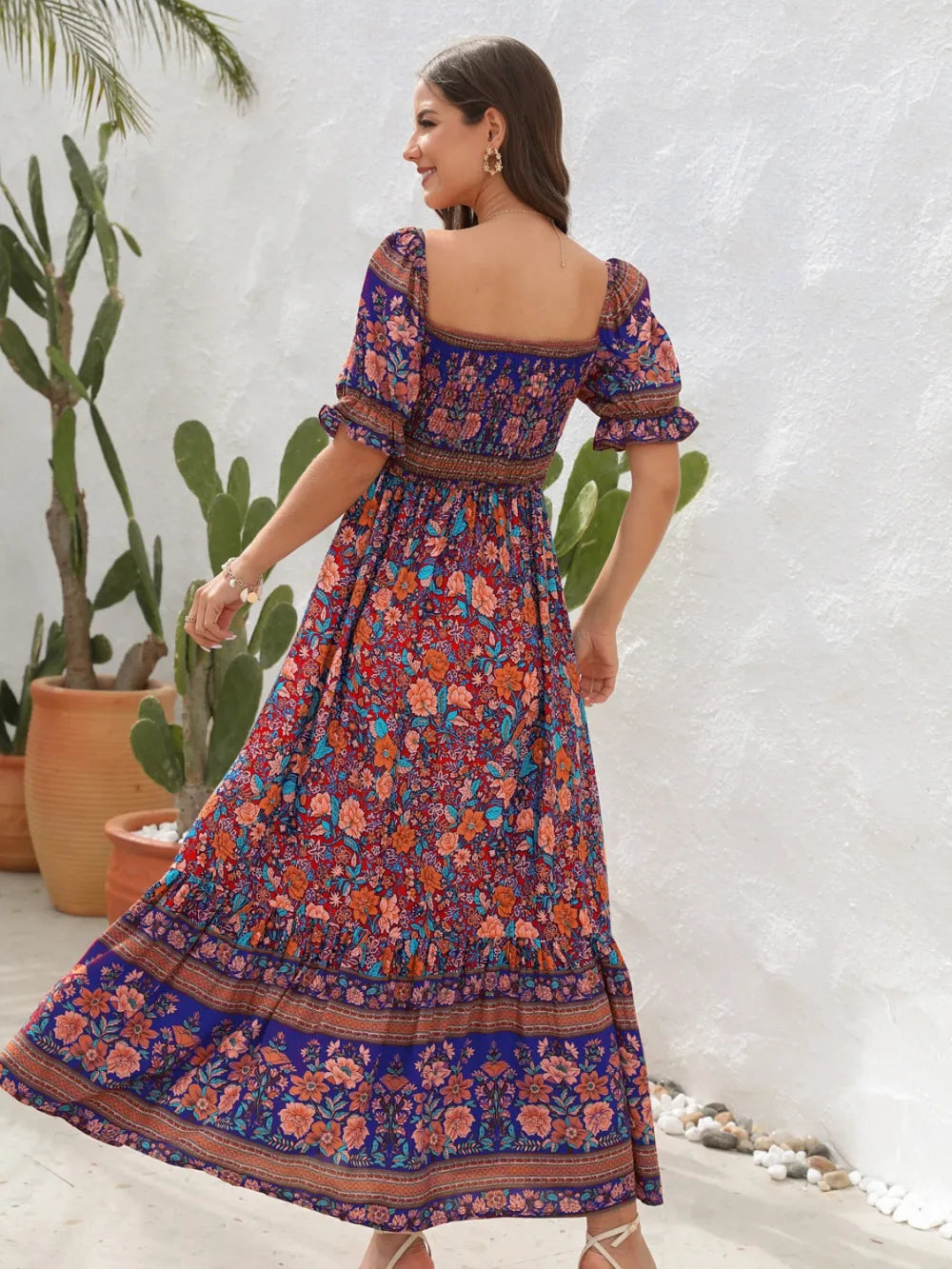 Floral Flounce Sleeve Midi Dress - Tigbul's Variety Fashion Shop