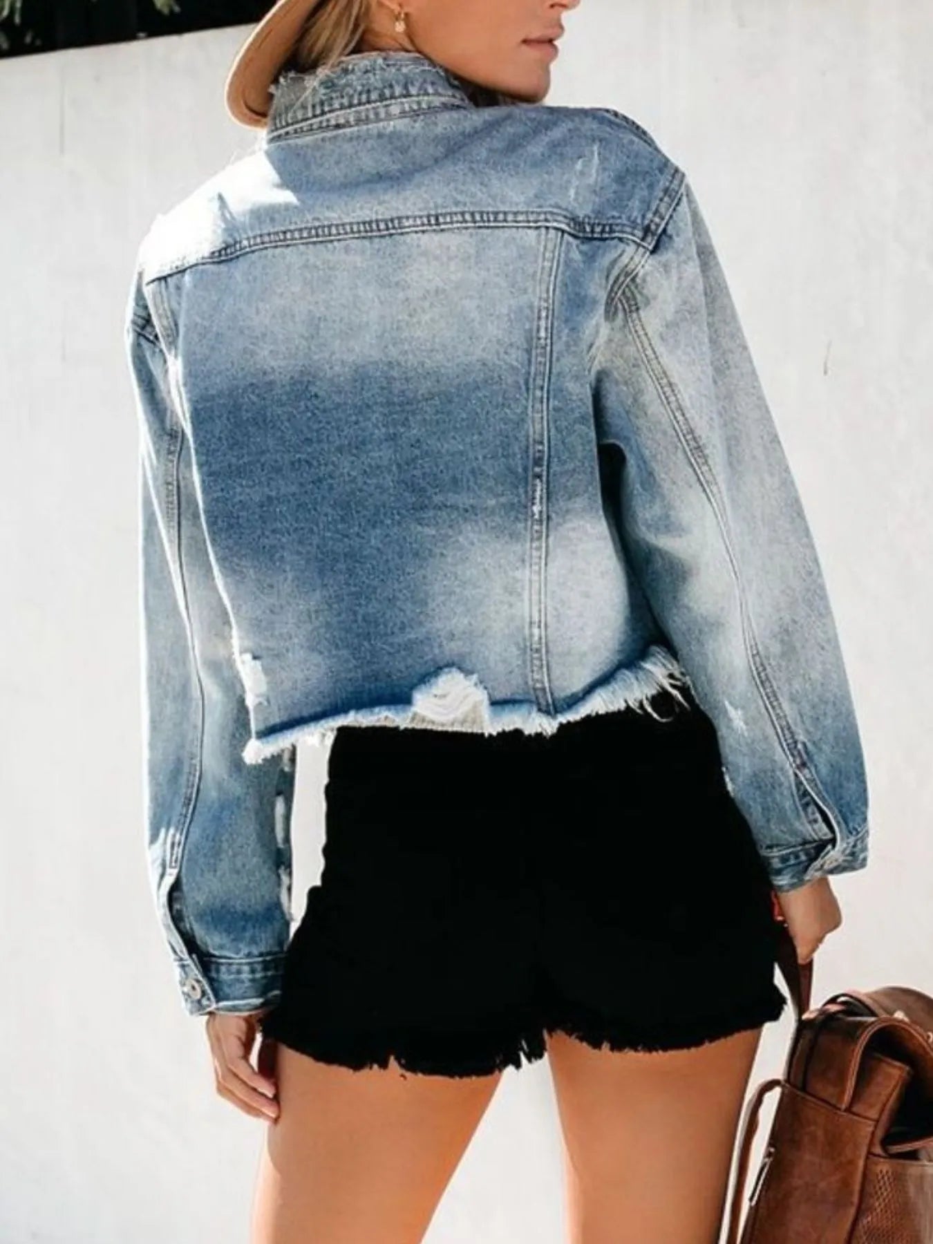 Distressed Raw Hem Denim Jacket - Tigbul's Variety Fashion Shop