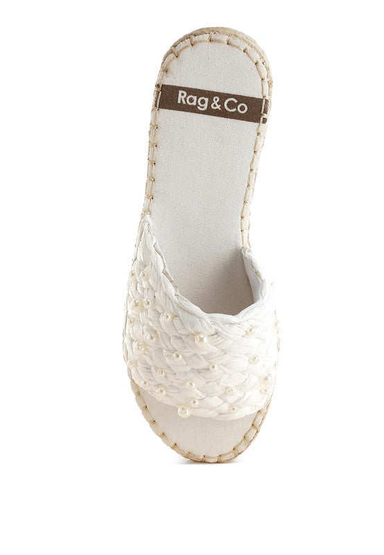 Yakna Pearl Embellished Woven Flats - Tigbul's Variety Fashion Shop