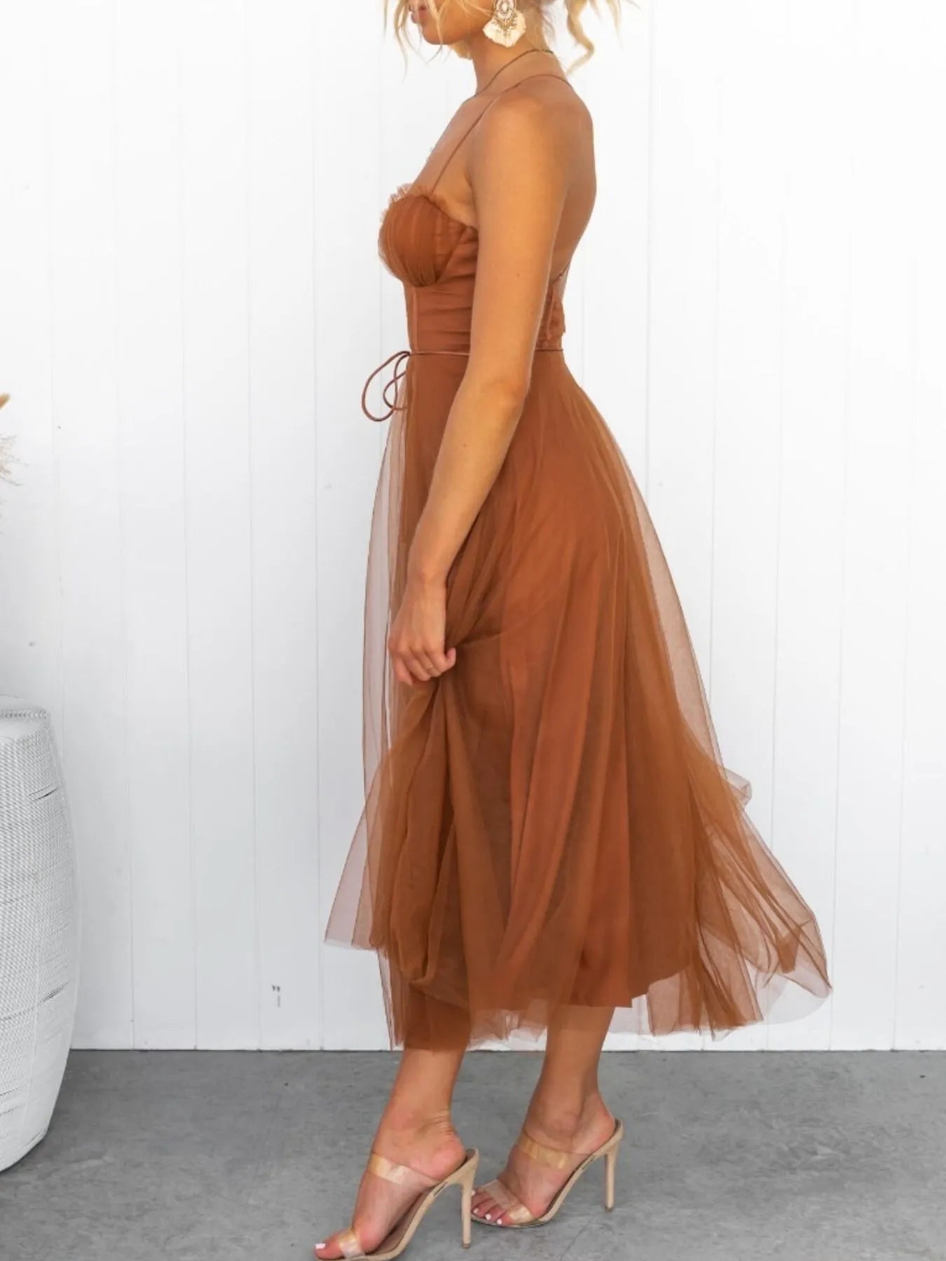 Sweetheart Neck Tulle Midi Dress - Tigbul's Variety Fashion Shop