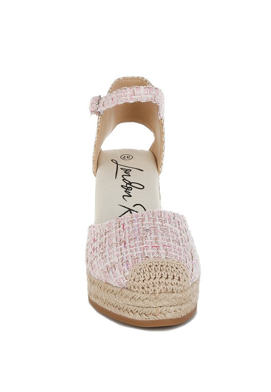 Regatta Tweed Round Toe Woven 4 in. Wedge Heel Sandals - Tigbul's Variety Fashion Shop