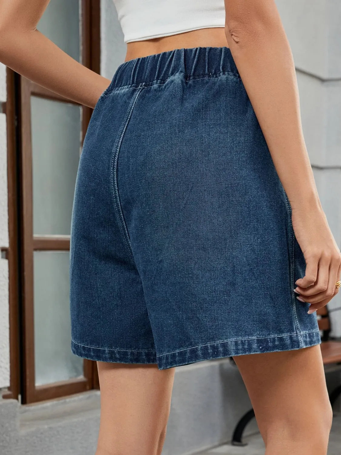 Elastic Waist Denim Shorts - Tigbul's Variety Fashion Shop