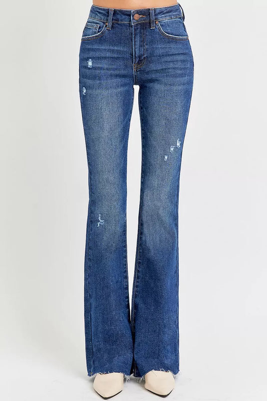 RISEN Full Size Distressed Mid Rise Flare Jeans Plus Size - Tigbul's Variety Fashion Shop