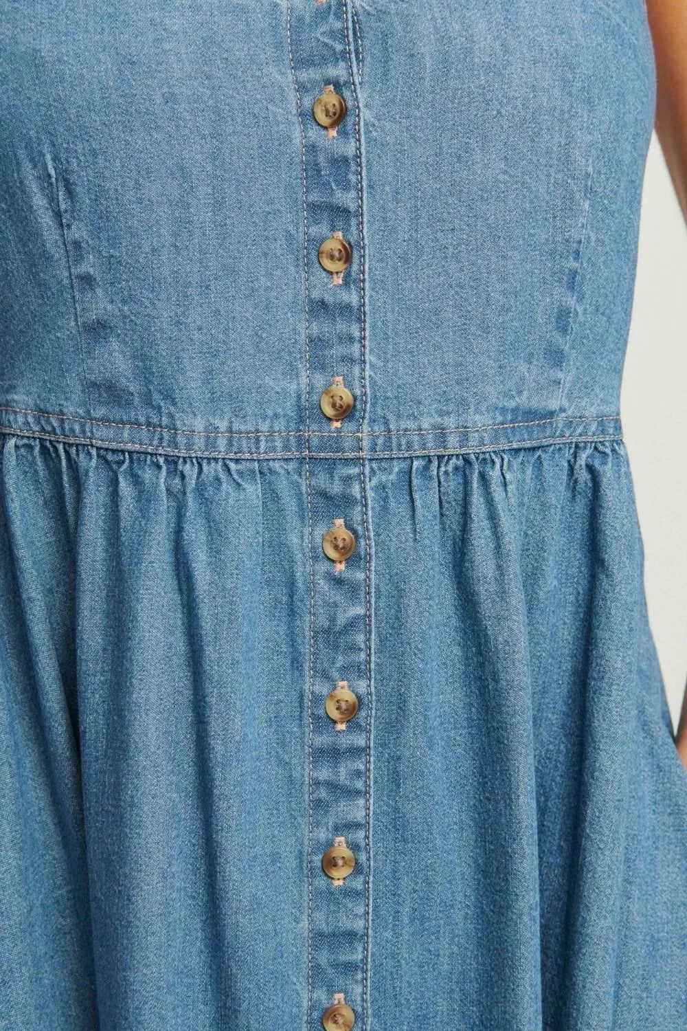 Button Front Blue Denim Cami Dress - Tigbul's Variety Fashion Shop