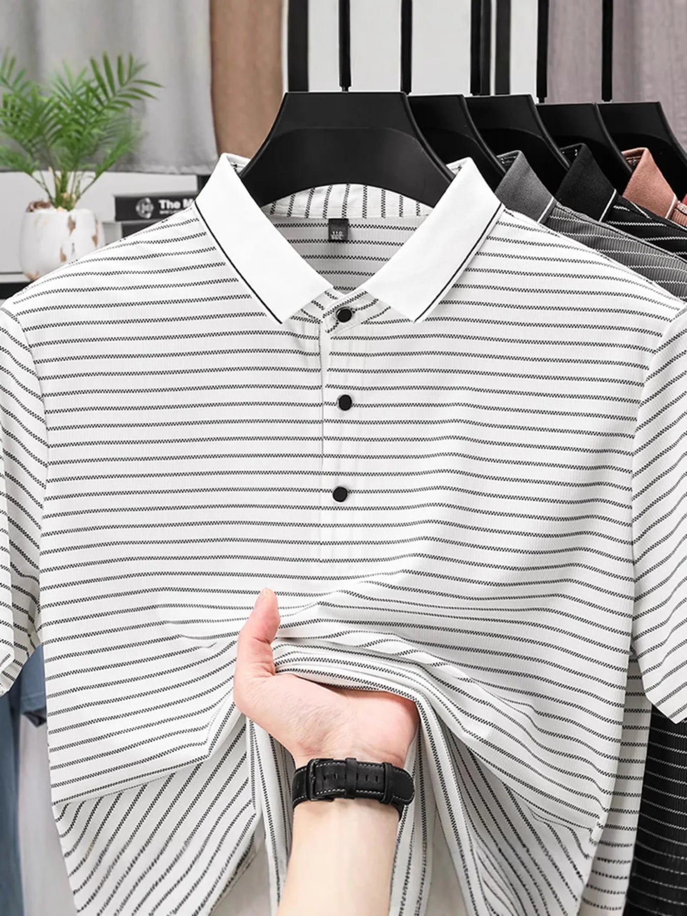 Men's Full Size Striped Button Detail Short Sleeve Polo Plus Size - Tigbul's Variety Fashion Shop