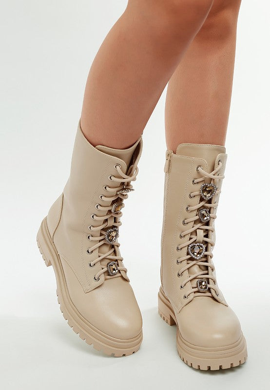 Nimba Rhinestone jewelled Chunky Boots - Tigbul's Variety Fashion Shop