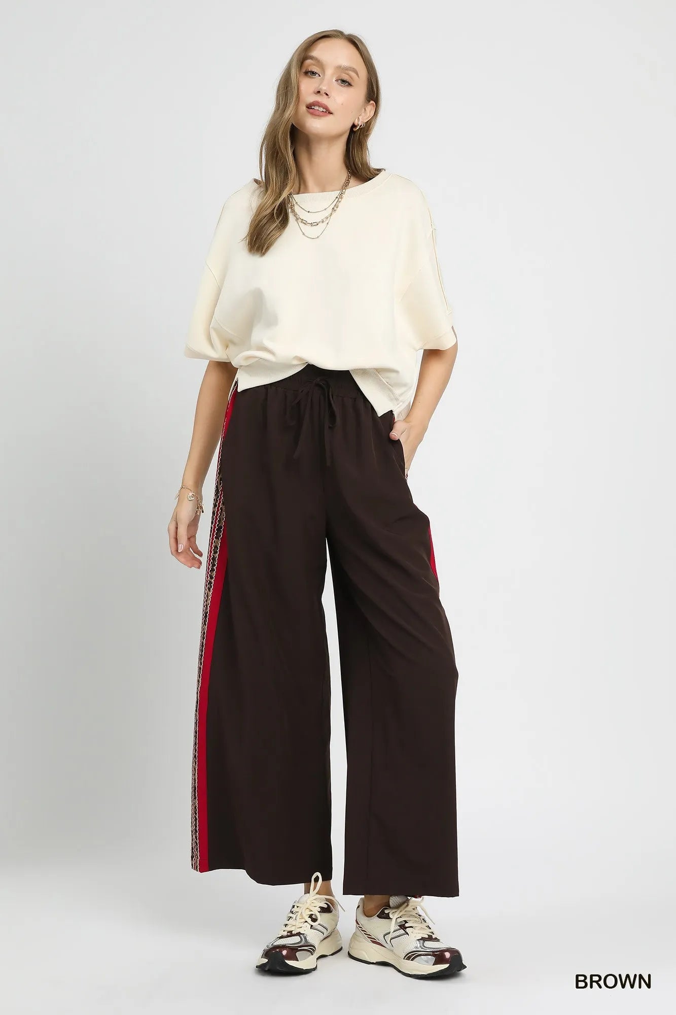 Umgee Wide Leg Pants with Contrast Side Trim - Tigbul's Variety Fashion Shop