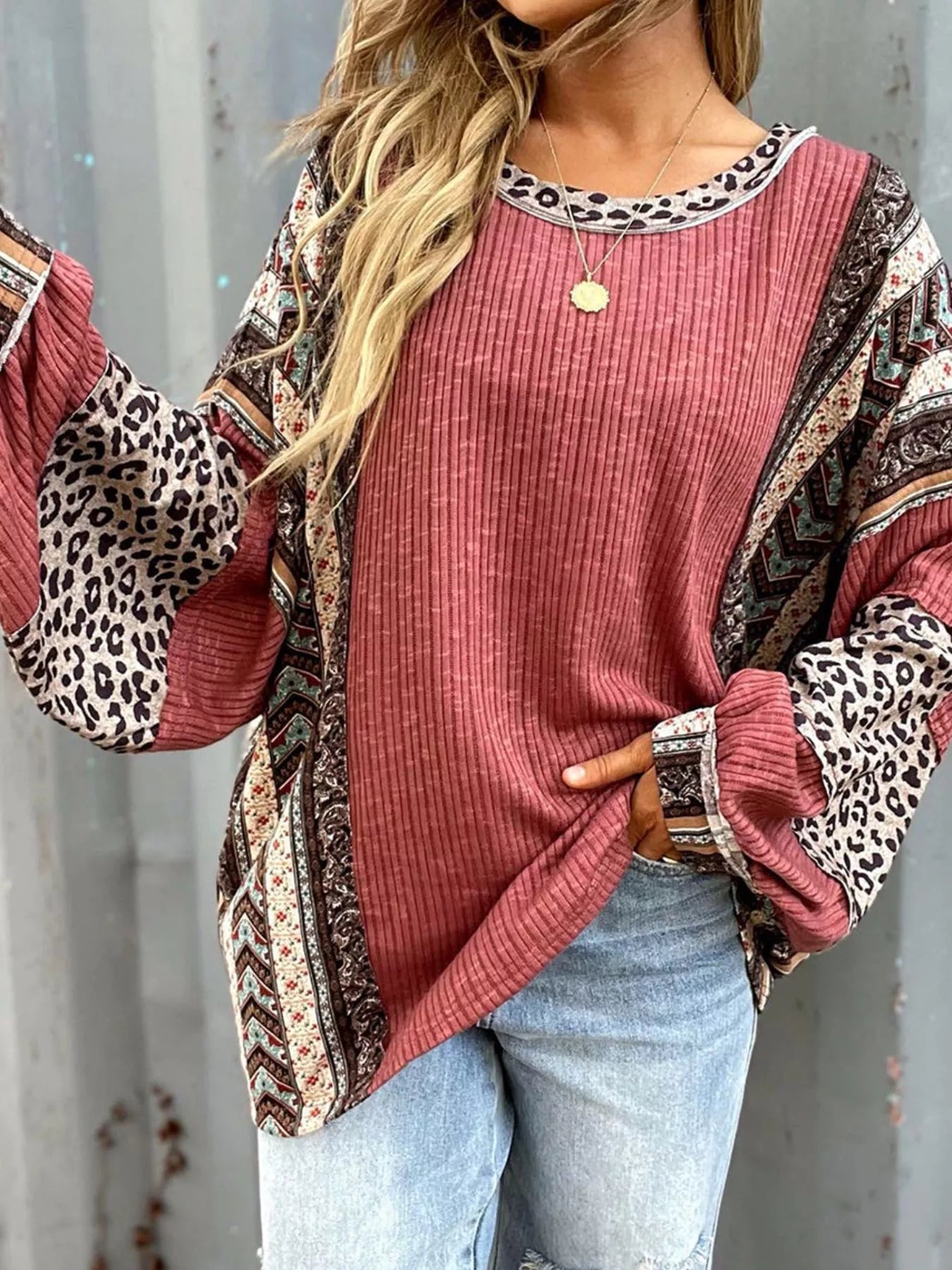 Leopard Color Block Ribbed Top - Tigbul's Variety Fashion Shop