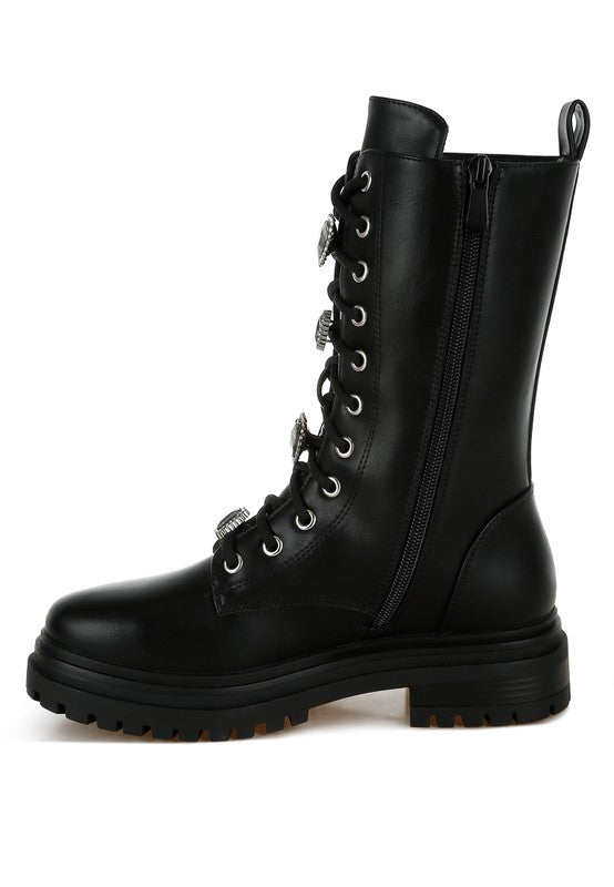 Nimba Rhinestone jeweled Chunky Boots - Tigbul's Variety Fashion Shop