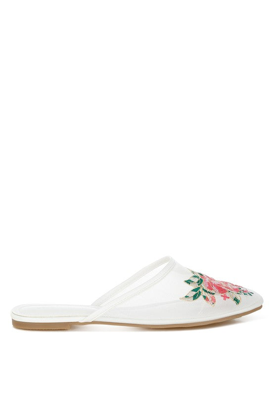 Shara Floral Embroidered Mesh Mules - Tigbul's Variety Fashion Shop