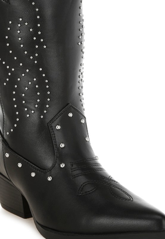 Dockery Studs Embellished Cowboy Boots - Tigbul's Variety Fashion Shop