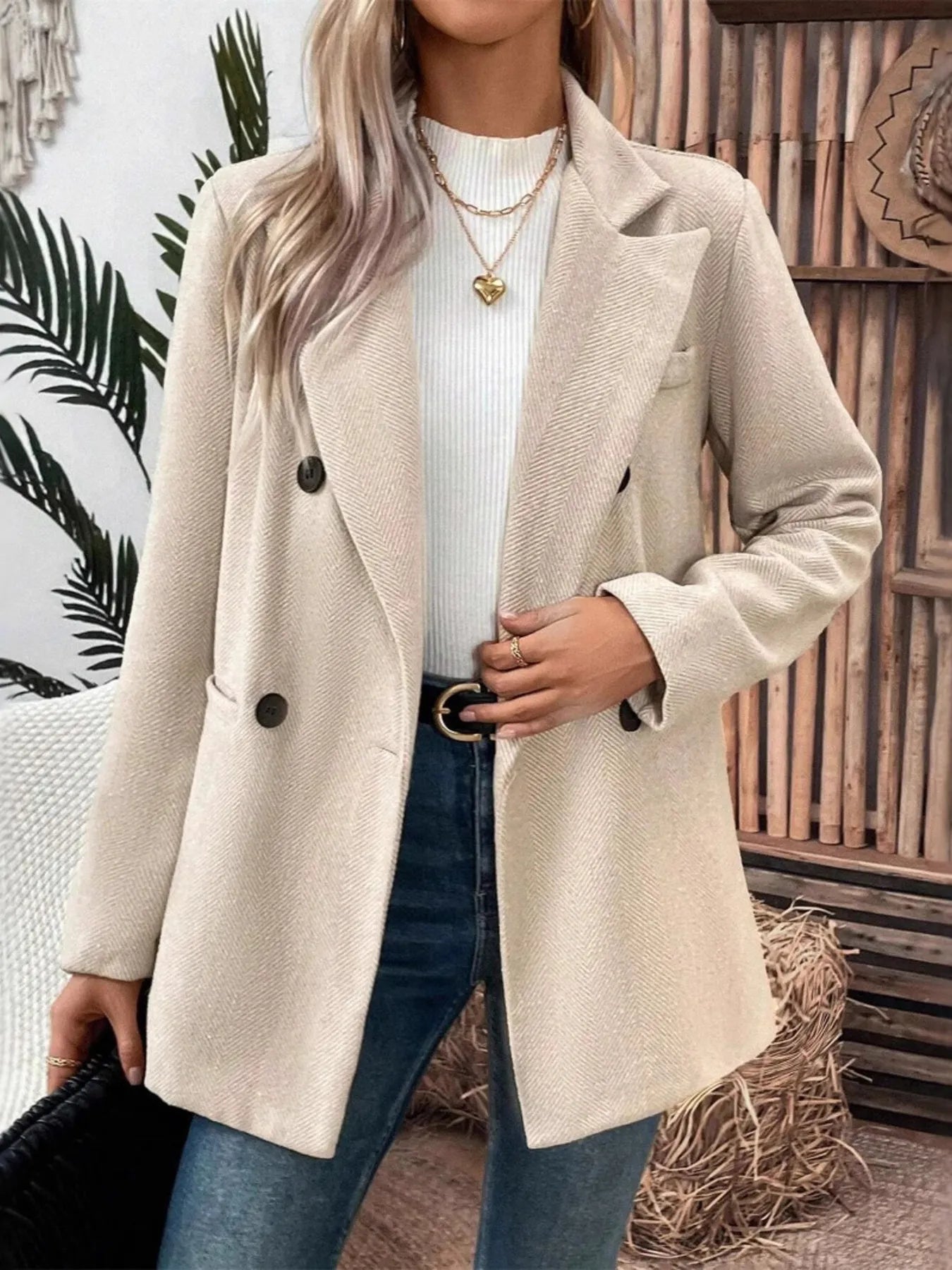 Lapel Collar Long Sleeve Blazer - Tigbul's Variety Fashion Shop