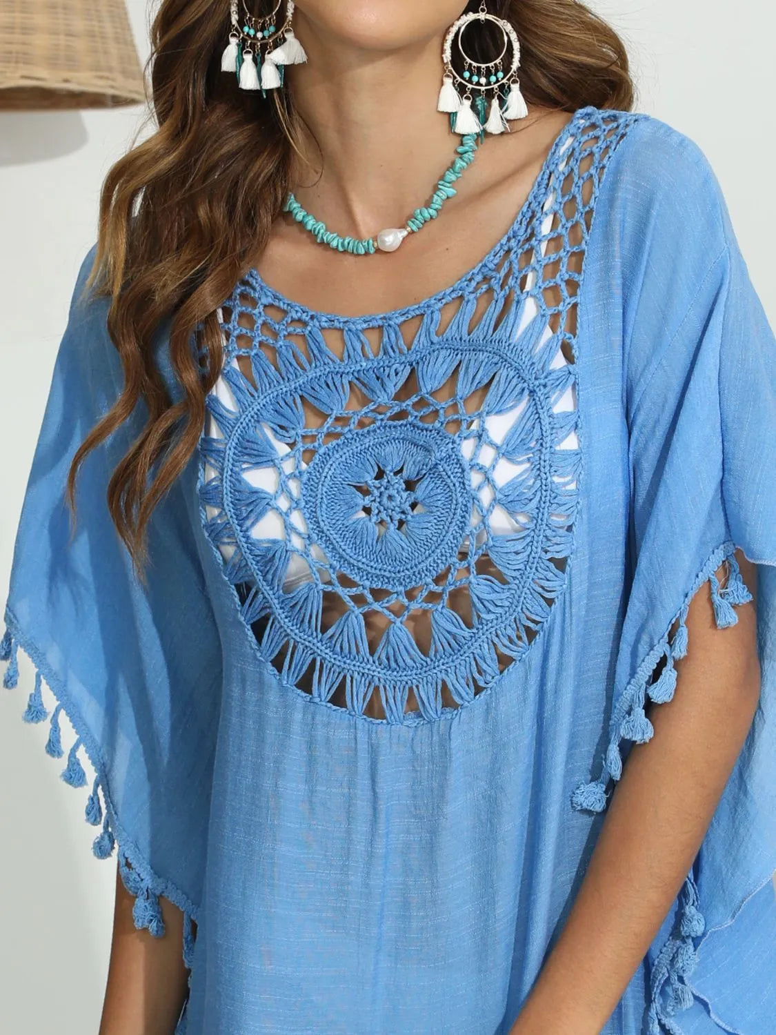 Tassel Crochet Round Neck Cover-Up - Tigbul's Variety Fashion Shop