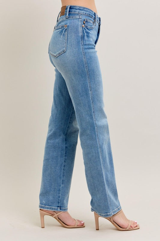Judy Blue Full Size Tummy Control Vintage Wash Straight Jeans Plus Size - Tigbul's Variety Fashion Shop