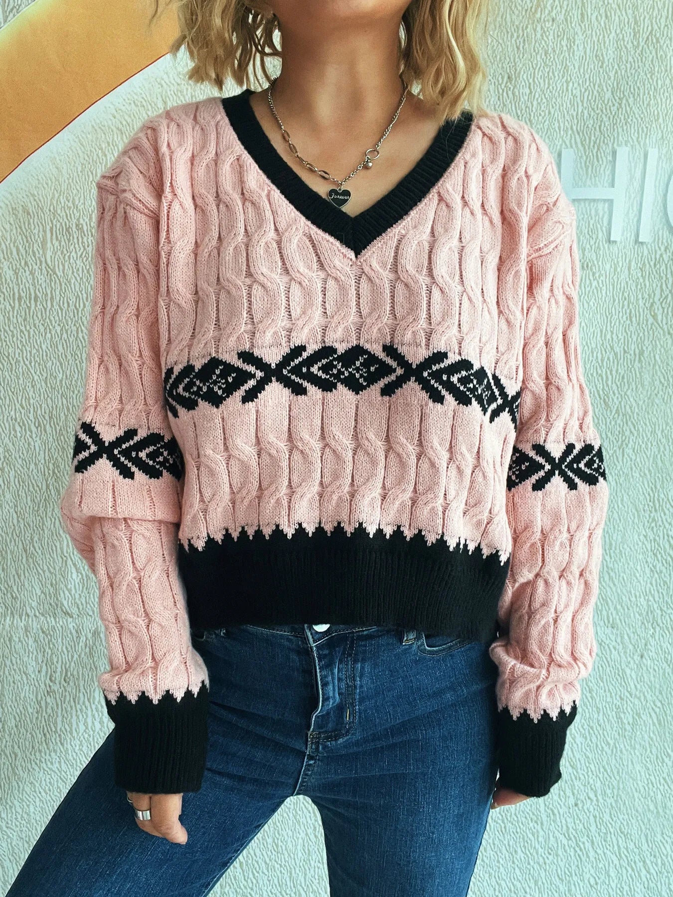 Cable Knit V-Neck Sweater - Tigbul's Variety Fashion Shop