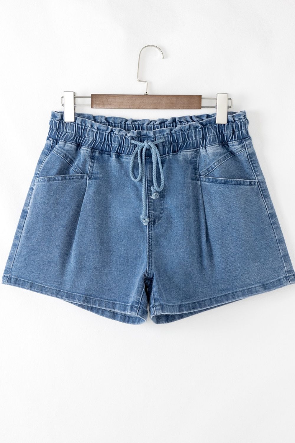 Drawstring High Waist Denim Shorts with Pockets - Tigbul's Variety Fashion Shop